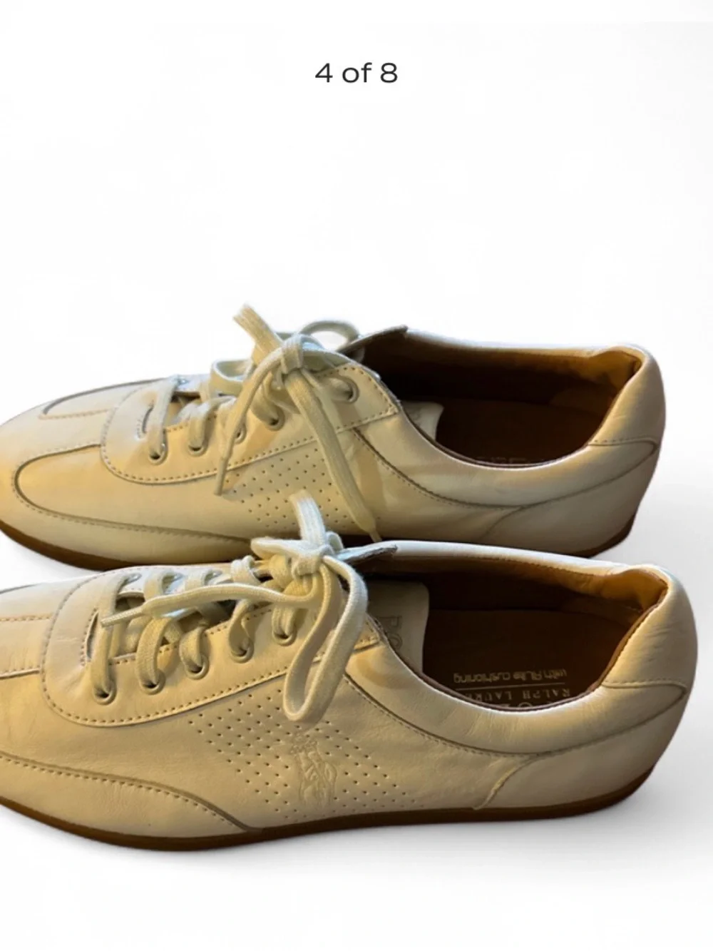 Polo by Ralph Lauren Off-White Leather Lace-Up Sneakers Men’s 11D